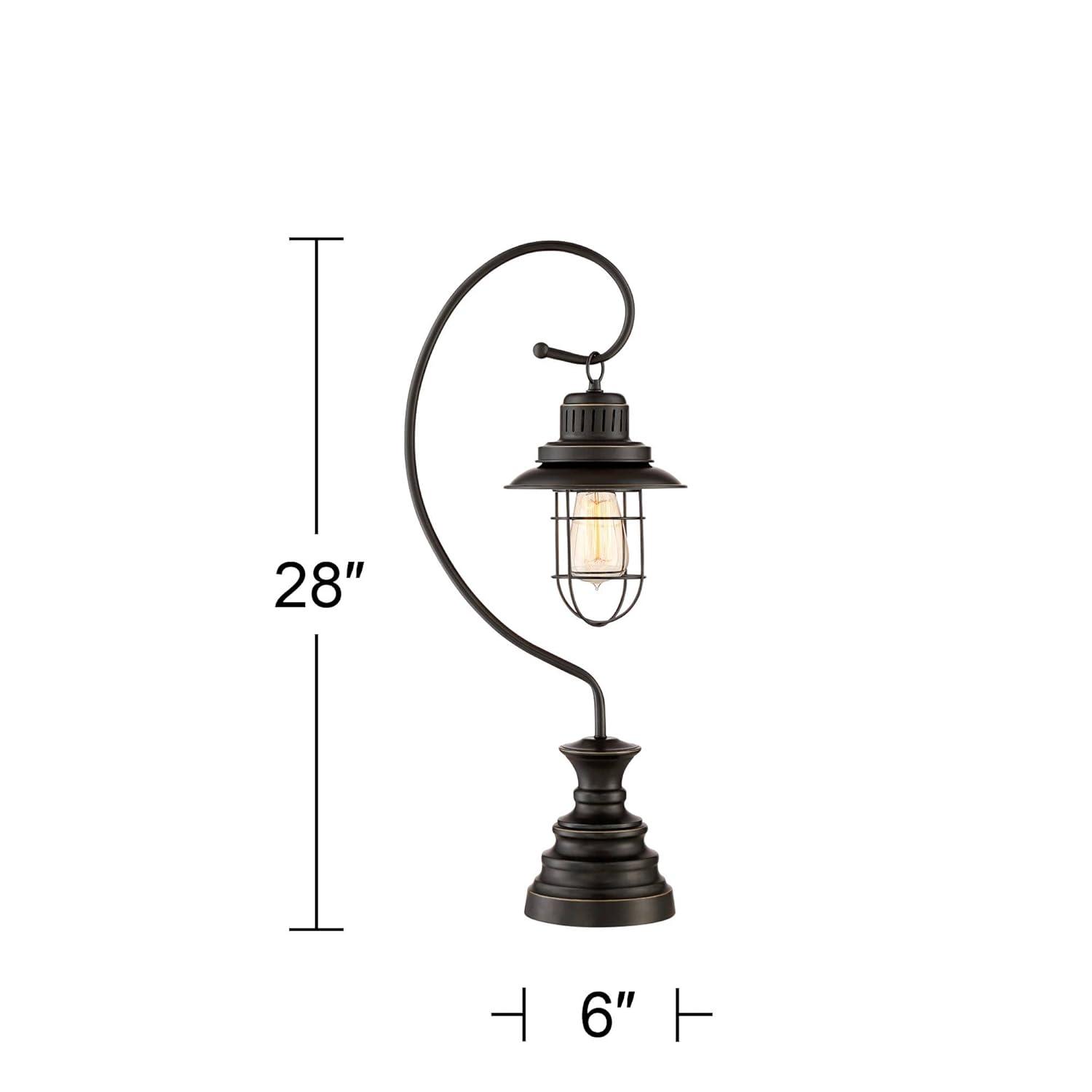 Edison Bronze 30'' Industrial Desk Lantern Lamp with Metal Cage Shade