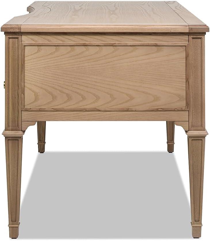 Pemberly Row Gold Accent 5-Drawer Wood Executive Desk Natural Brown Wood