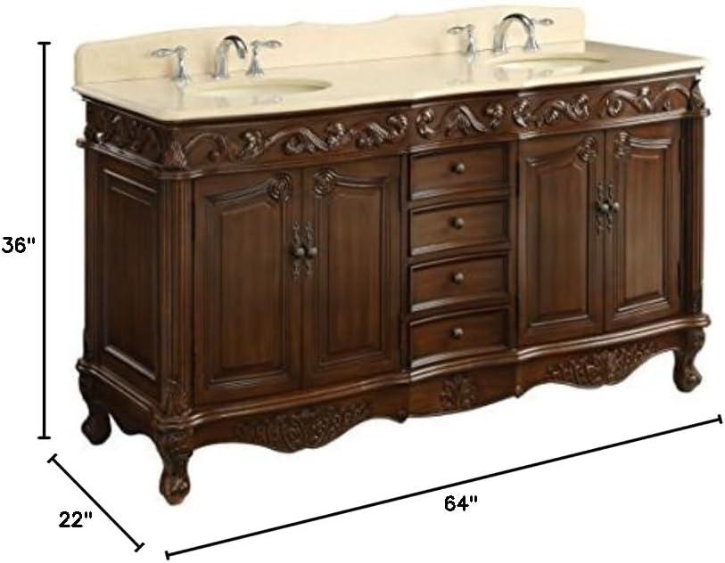 64 inch Beckham Double Sink Style Bathroom Vanity With Marble Top