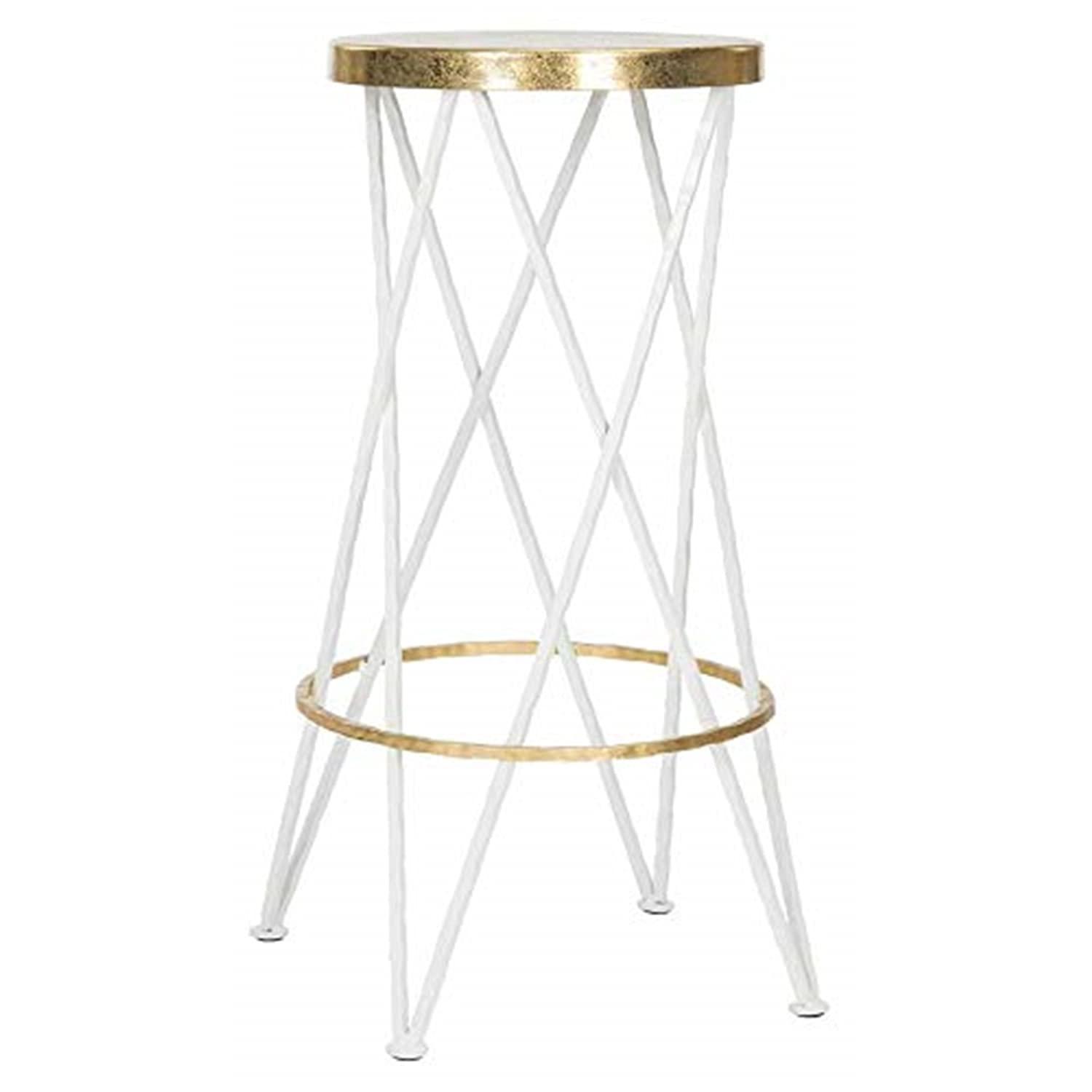 SAFAVIEH Hester Mid-Century Retro Round Top Bar Stool, Black/Gold