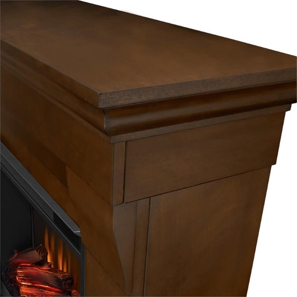 Espresso Solid Wood Electric Fireplace Mantel with Adjustable LED Flame