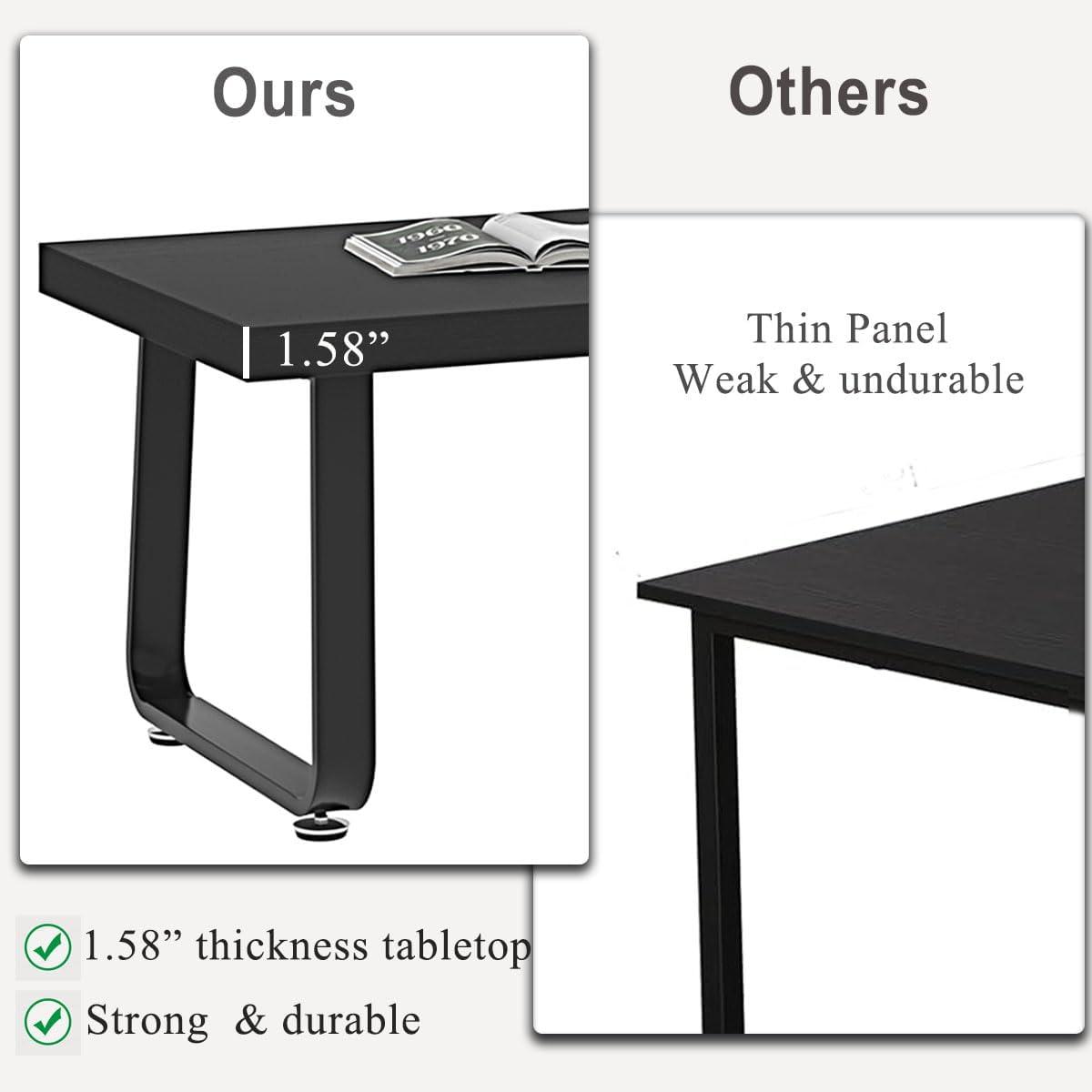 Latitude Run® Black Coffee Table, Industrial Wood And Metal Legs Center Table, Black Oak, 47 Inch