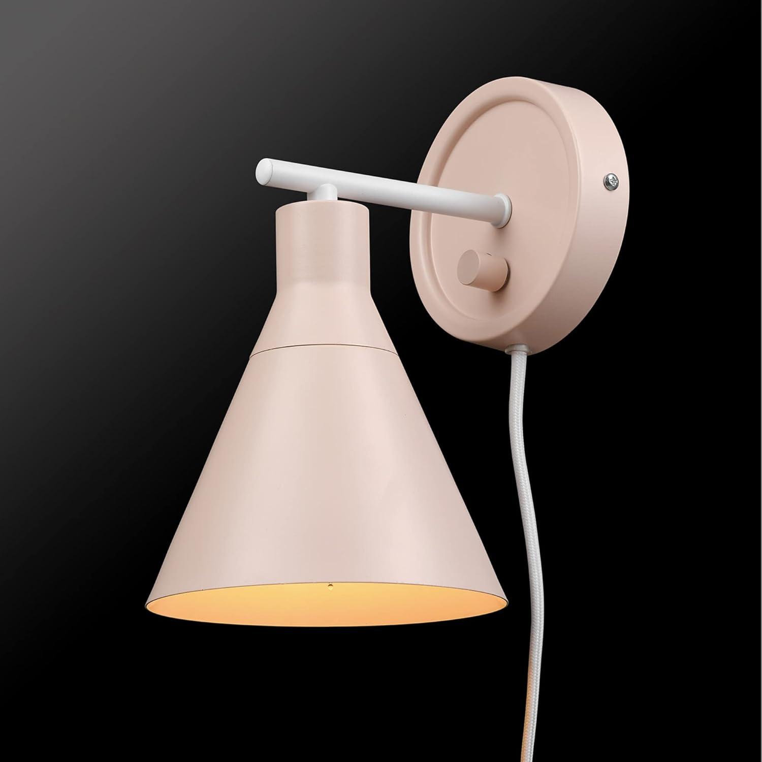 Matte White and Pink Industrial Wall Sconce with Dimmable Rotary Switch