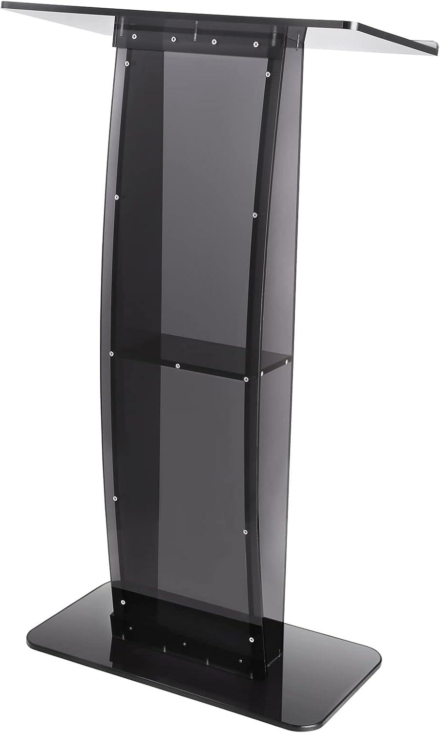 BENTISM Acrylic Podium Acrylic Pulpit 47" Acrylic Podium Stand w/ Wide Reading Surface Storage Shelf Floor-Standing Plexiglass Lectern Stand-Up Podium Conference Lectern for Church Office School Black