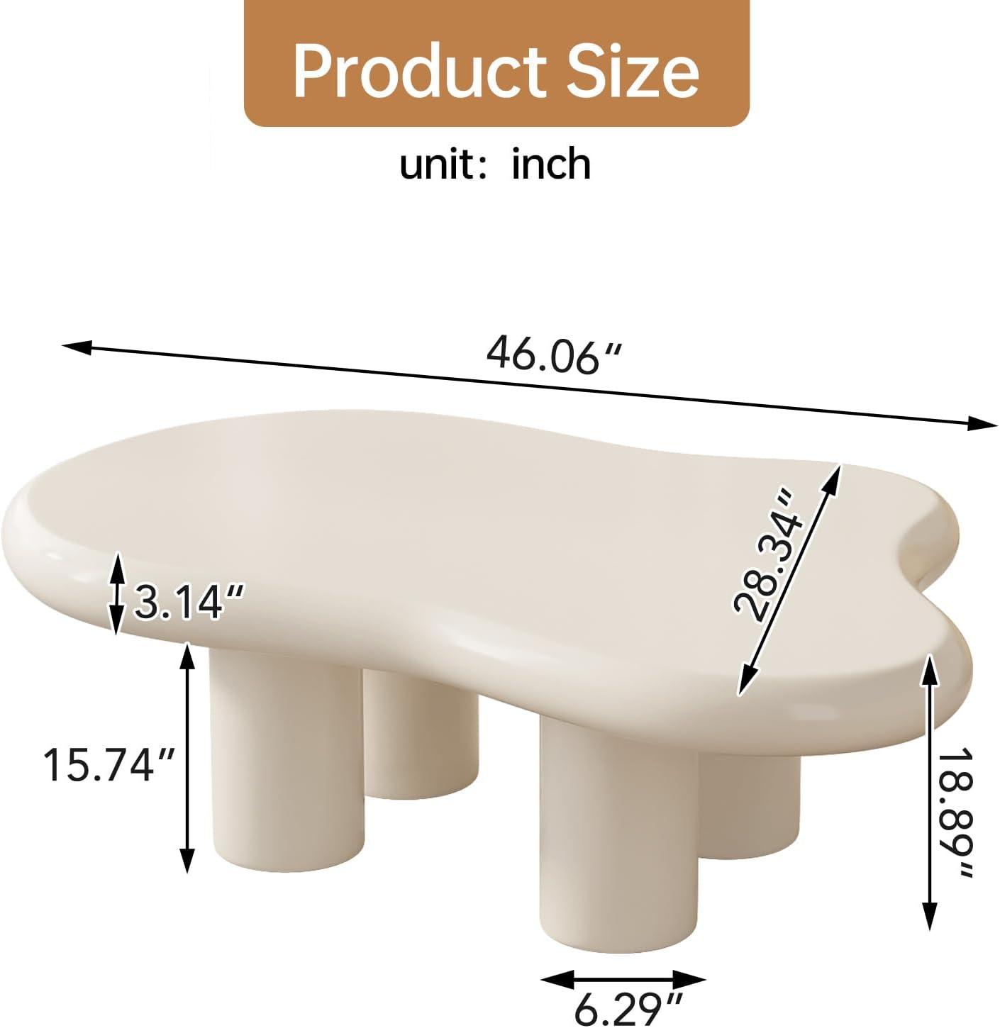Guyii 41.02" Cream White Cloud Coffee Table, Irregular Coffee Table with 3 Legs for Living Room, Office