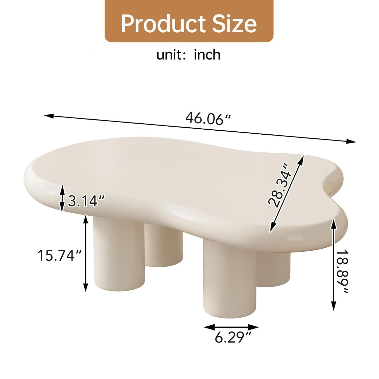 Guyii 41.02" Cream White Cloud Coffee Table, Irregular Coffee Table with 3 Legs for Living Room, Office