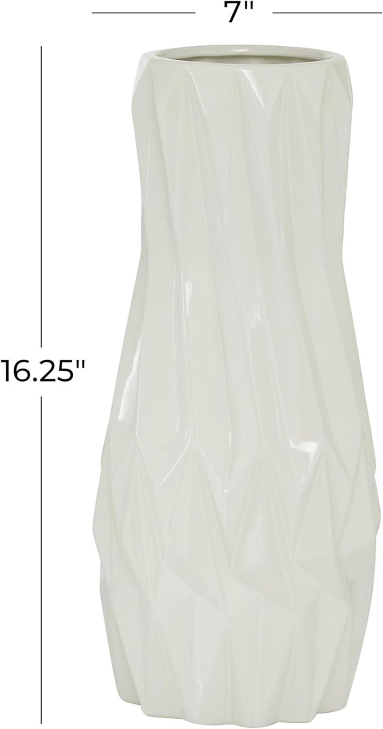 DecMode 16" Geometric White Ceramic Vase