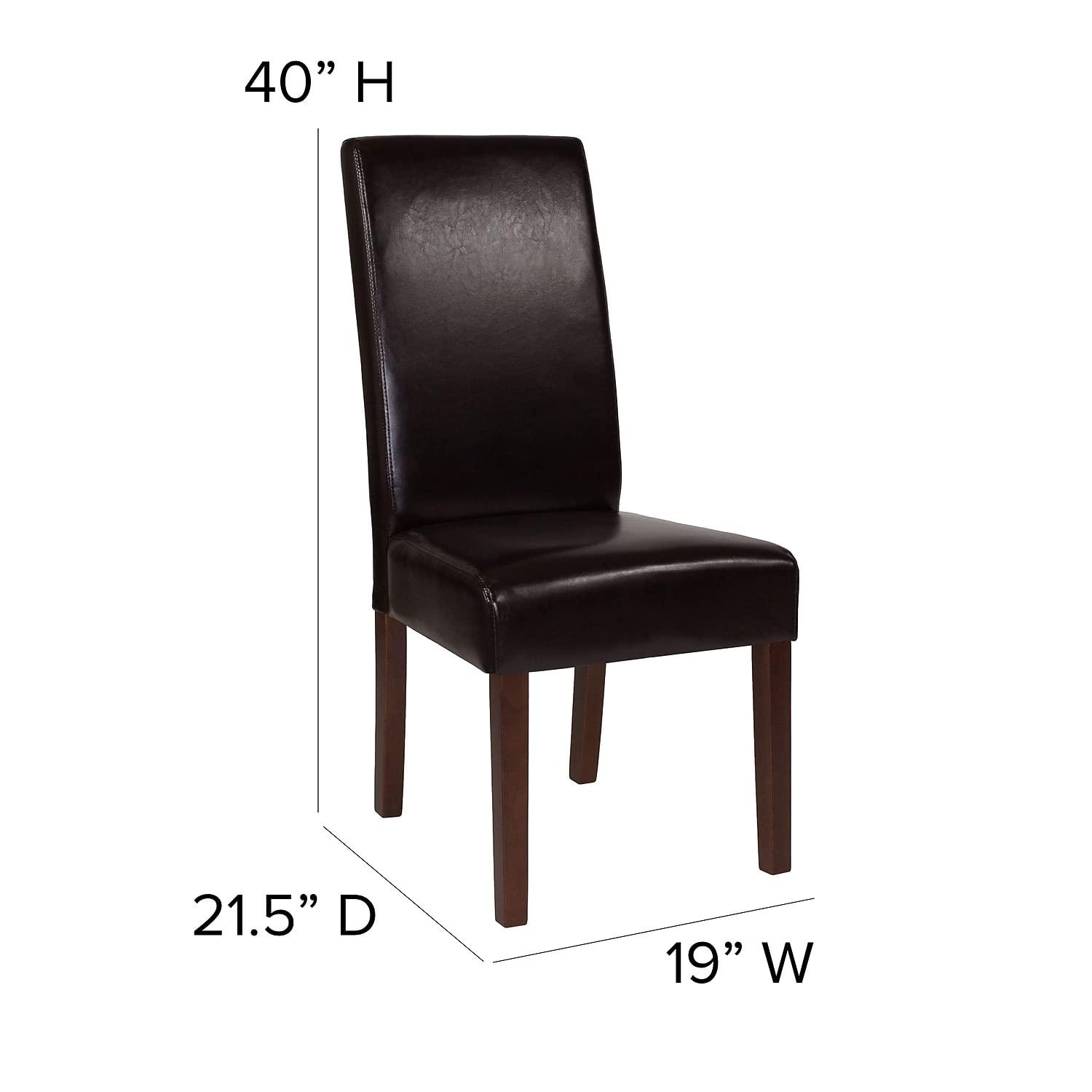 Flash Furniture Set of 2 Greenwich Series Brown LeatherSoft Upholstered Panel Back Mid-Century Parsons Dining Chairs