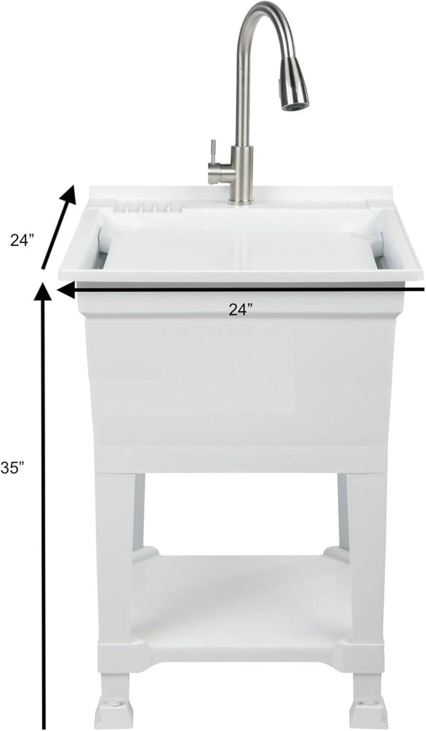 UTILITYSINKS Plastic 24" Compact Workshop Freestanding Laundry Sink with Faucet