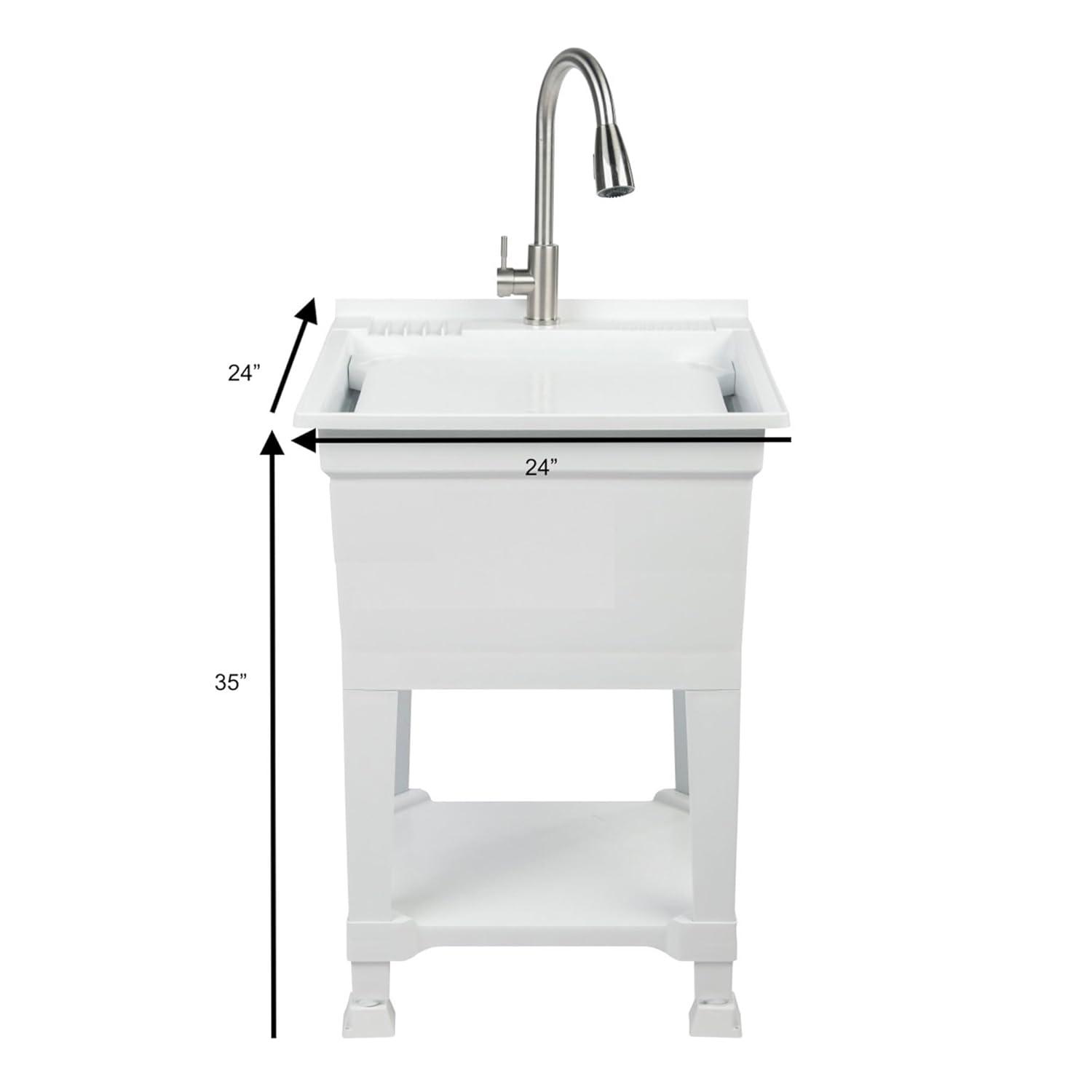 UTILITYSINKS Plastic 24" Compact Workshop Freestanding Laundry Sink with Faucet
