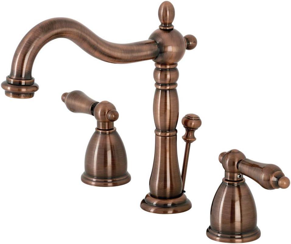 Kingston Brass Heritage Two-Handle 3-Hole Deck Mount Widespread Bathroom Faucet with Brass Pop-Up Drain