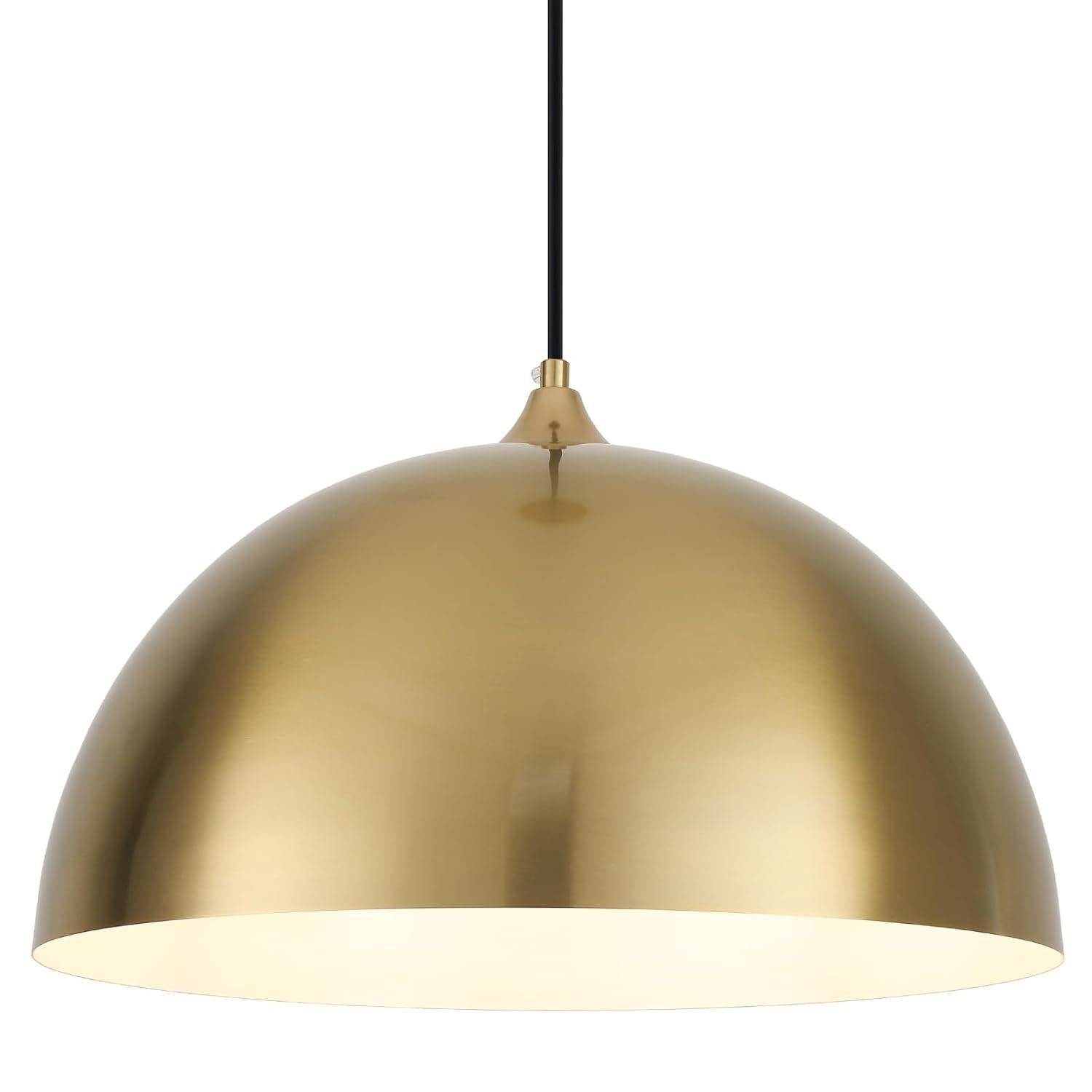 Progress Lighting, Perimeter, 1-Light Pendant, Brushed Gold, Open Shade: Iconic modern design with elegant metal dome.