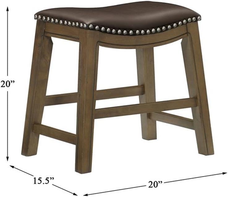 Homelegance 18-Inch Dining Height Wooden Bar Stool Saddle Seat Barstool, Brown