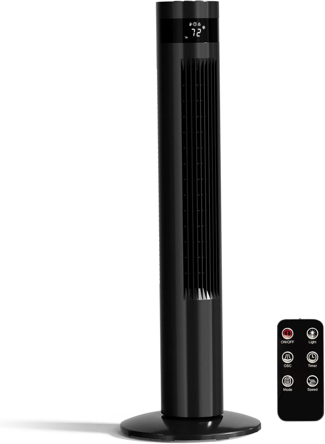 36 inch Tower Fan Portable Electric Oscillating Fan Quiet Remote Control Bladeless Floor Fan 3-Spped Wind Mode 12H Timer Bedroom Office