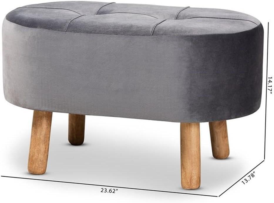 Simone Velvet Upholstered Wood Ottoman Gray/Natural - Baxton Studio