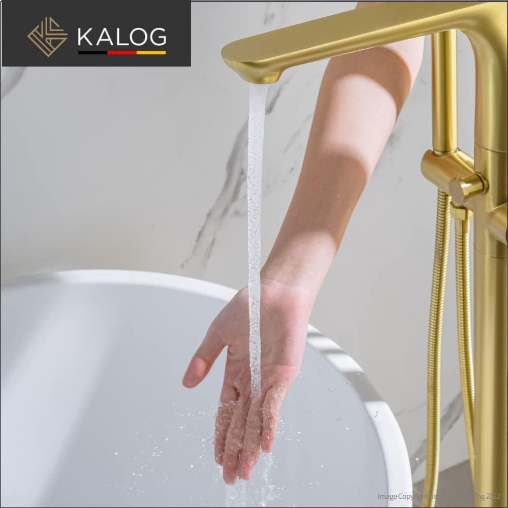 Brushed Gold Freestanding Tub Filler Faucet with Handheld Shower