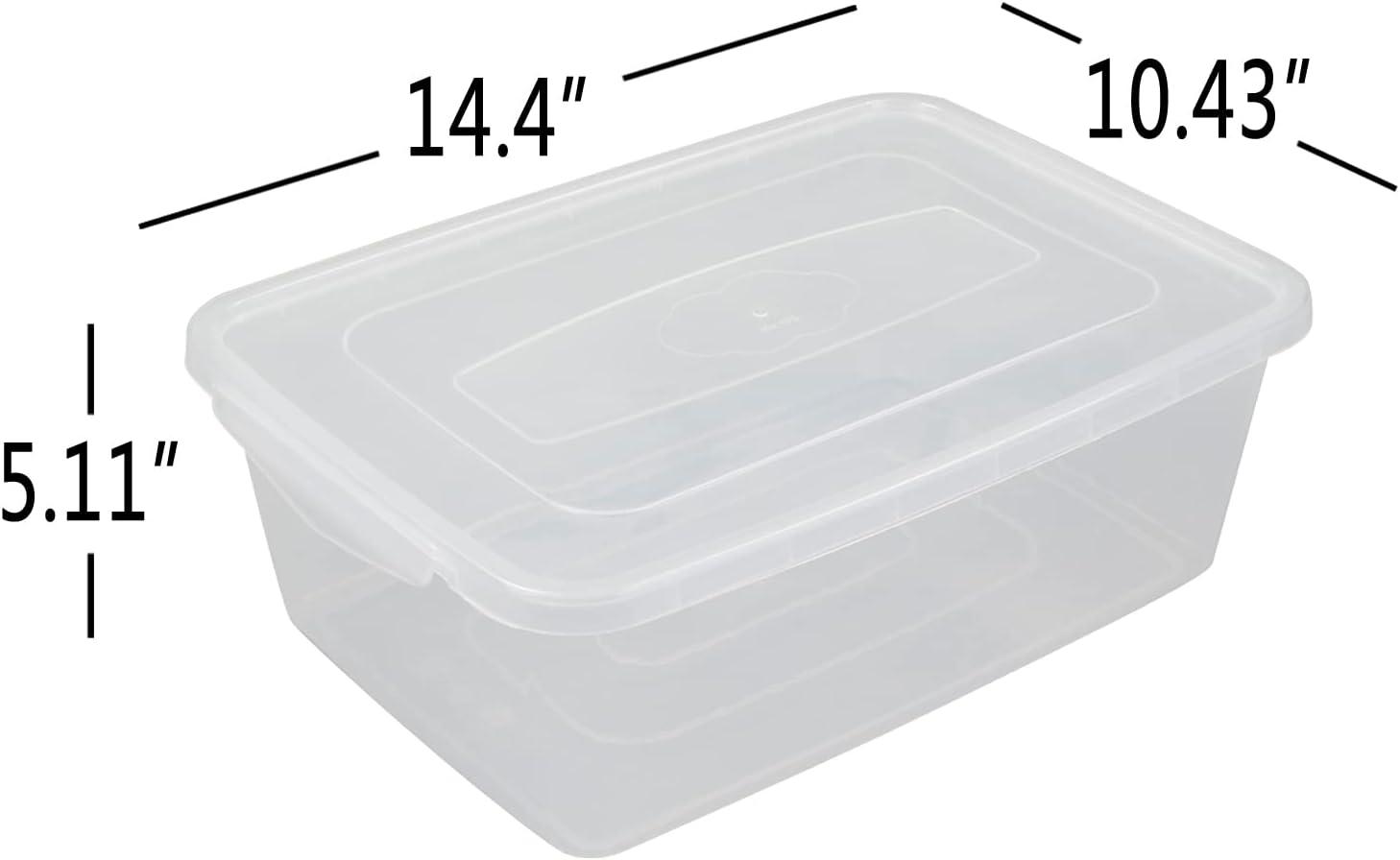 Clear Stackable Plastic Lidded Storage Boxes, 14 Quarts, 4-Pack