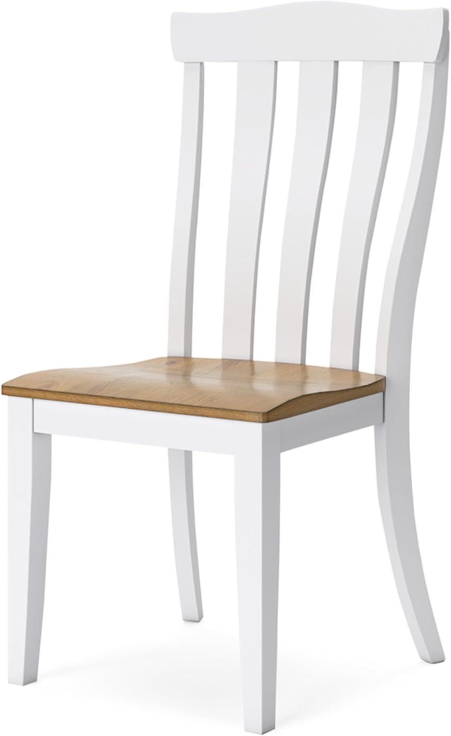 White and Light Brown Wood Slat Back Upholstered Side Chair