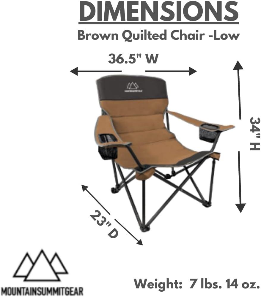 Brown Quilted Low Camping Chair with Arms