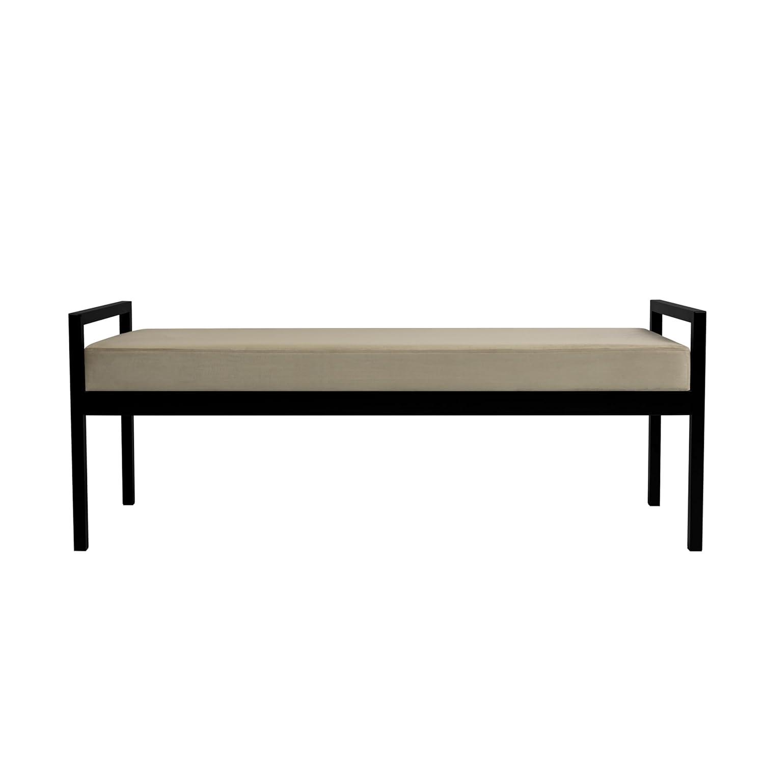 HomePop Moderno Metal y Terciopelo Bench, 49.5"Ancho x 17.25"Profundidad x 19"Alto, Gris/negro