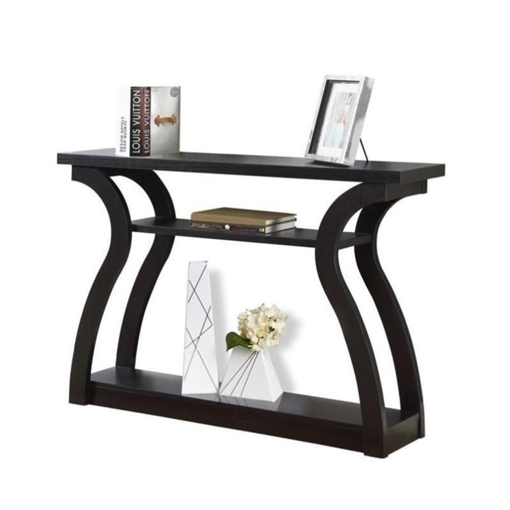 Pemberly Row 47" Three Tier Hall Console Accent Table in Cappuccino