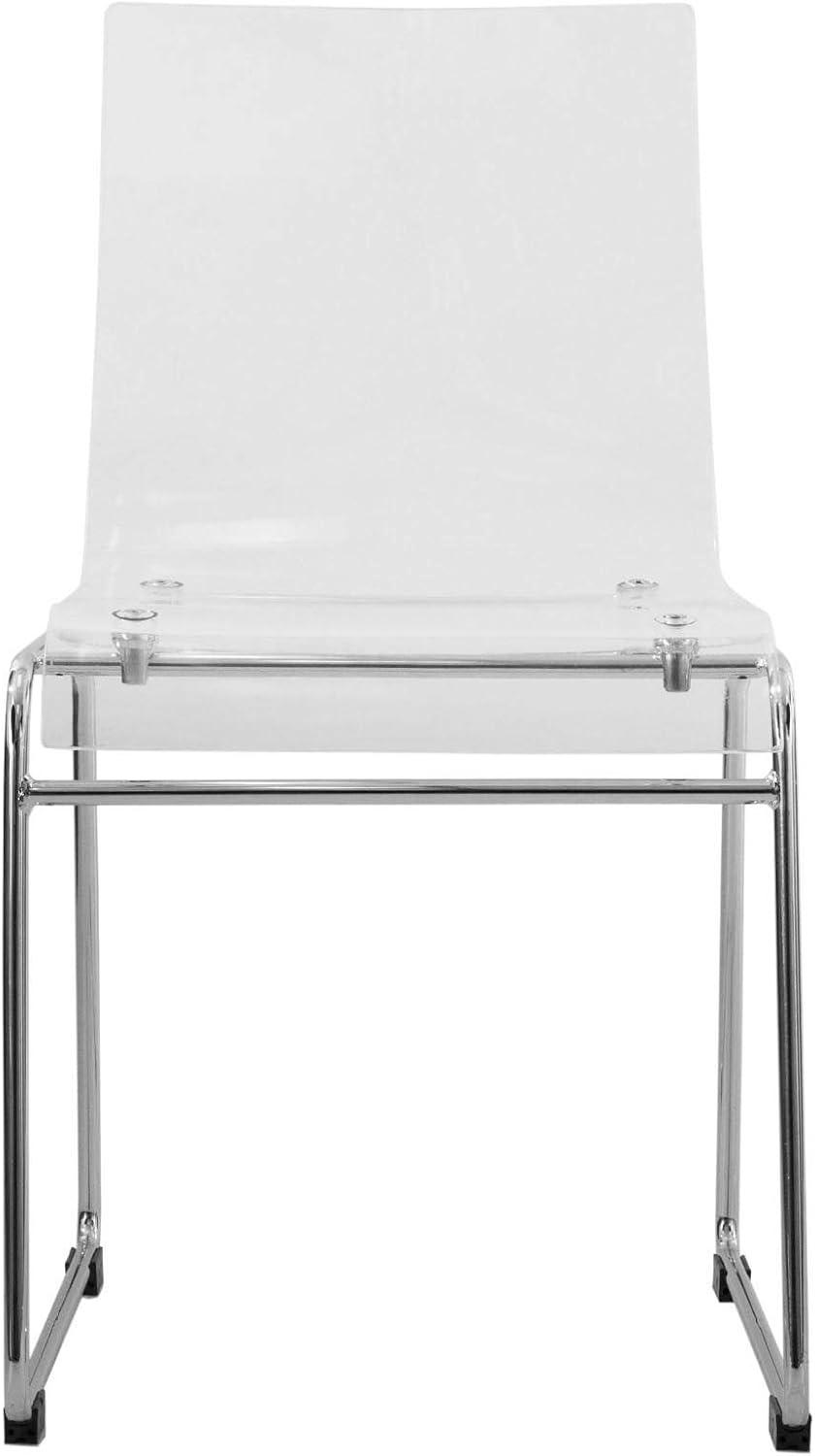 LeisureMod Lima Acrylic Chrome Finish Steel Frame, Stackable Accent Side Chair for Kitchen and Dining Room (Clear)