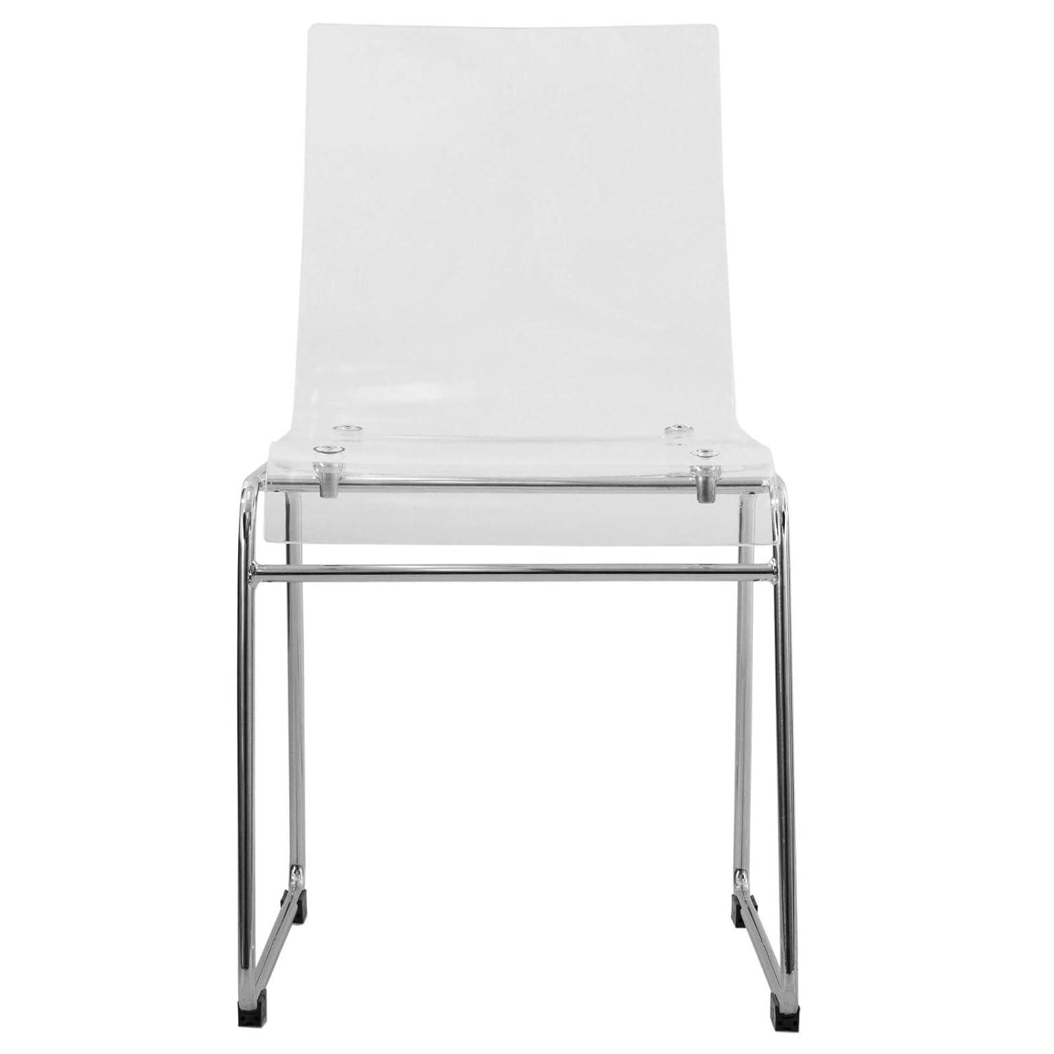 LeisureMod Acrylic Dining Chair with Stainless-Steel Frame in Chrome Finish and Waterfall-Edge Design for Modern Home, Kitchen, Cafes Lima Collection