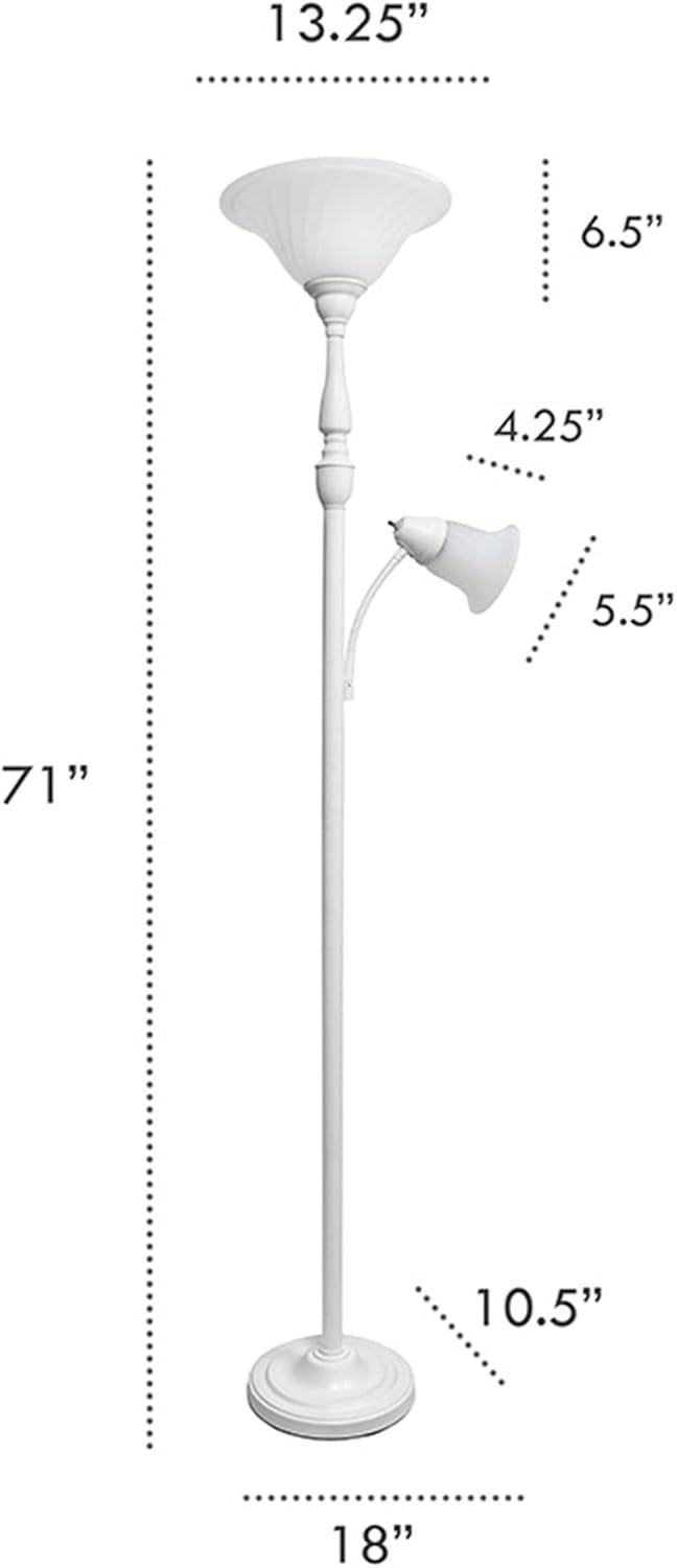 White Adjustable 3-Way Switch Floor Lamp with Marble Glass Shade