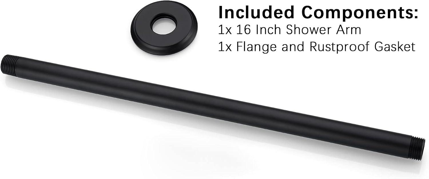 16-Inch Matte Black Stainless Steel Ceiling Mounted Shower Arm