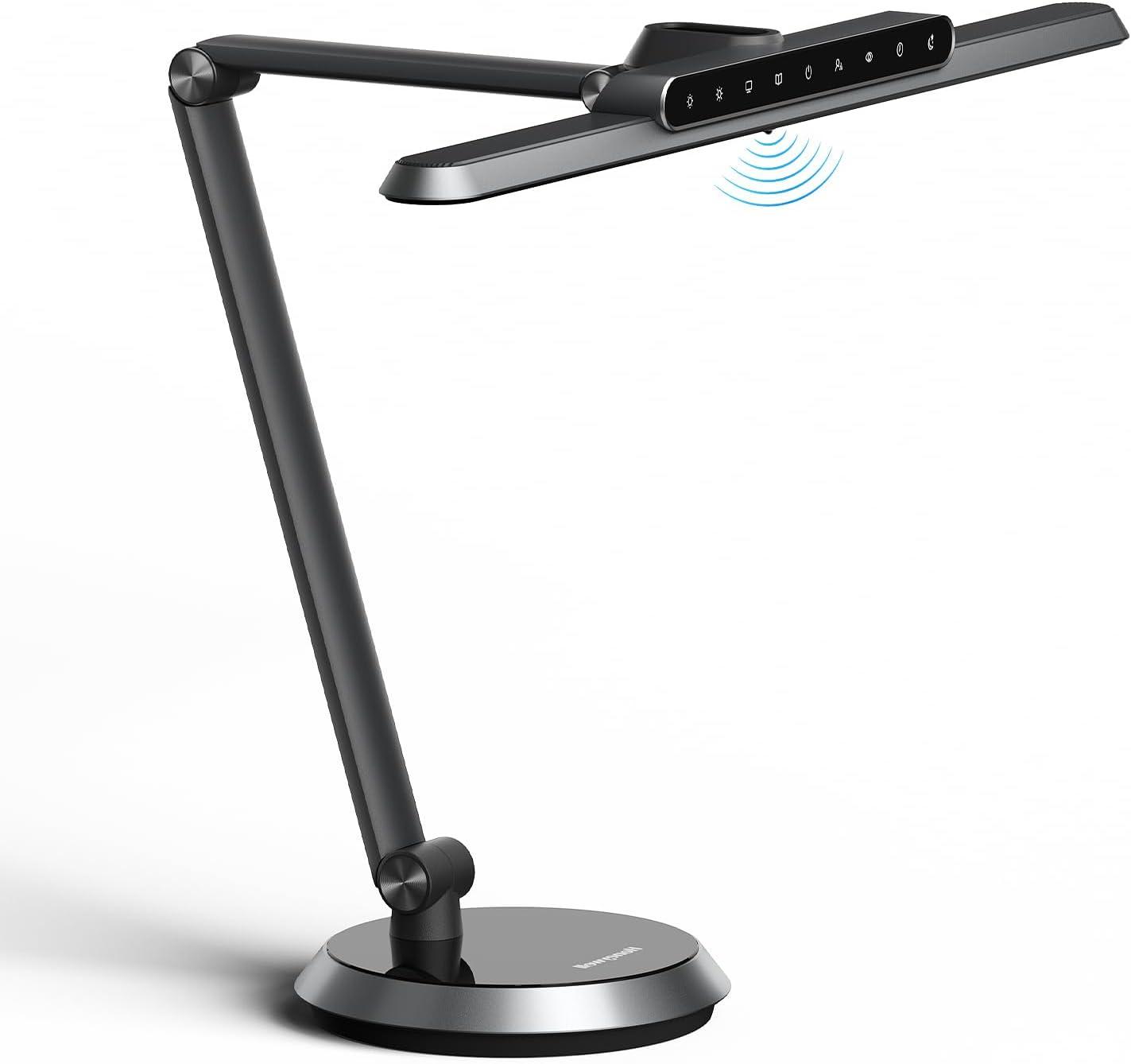 LED Desk Lamp Home Office - H9 Eye Caring Desk Light, 18W 1000LM Table Lamp Dimmable with Motion Sensor, 3 Color Modes, Auto-Off Timer, Adjustable Study Reading Lamp for Desk