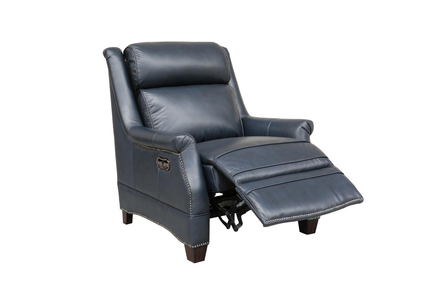 Shoreham Blue Leather Power Recliner with Nailhead Trim