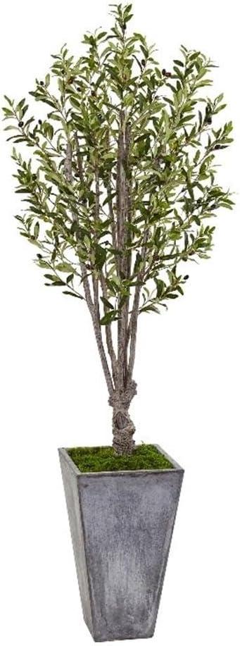 72" Artificial Olive Tree in Stone Planter - Nearly Natural: Indoor Faux Plant, No Maintenance Required