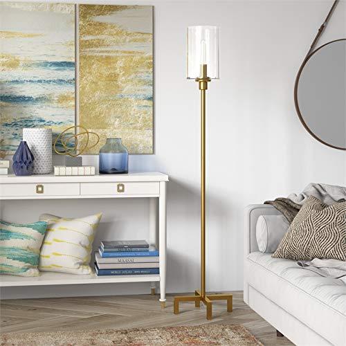 Evelyn&Zoe Panos 66.25" Tall Floor Lamp with Glass Shade, Brass/Clear