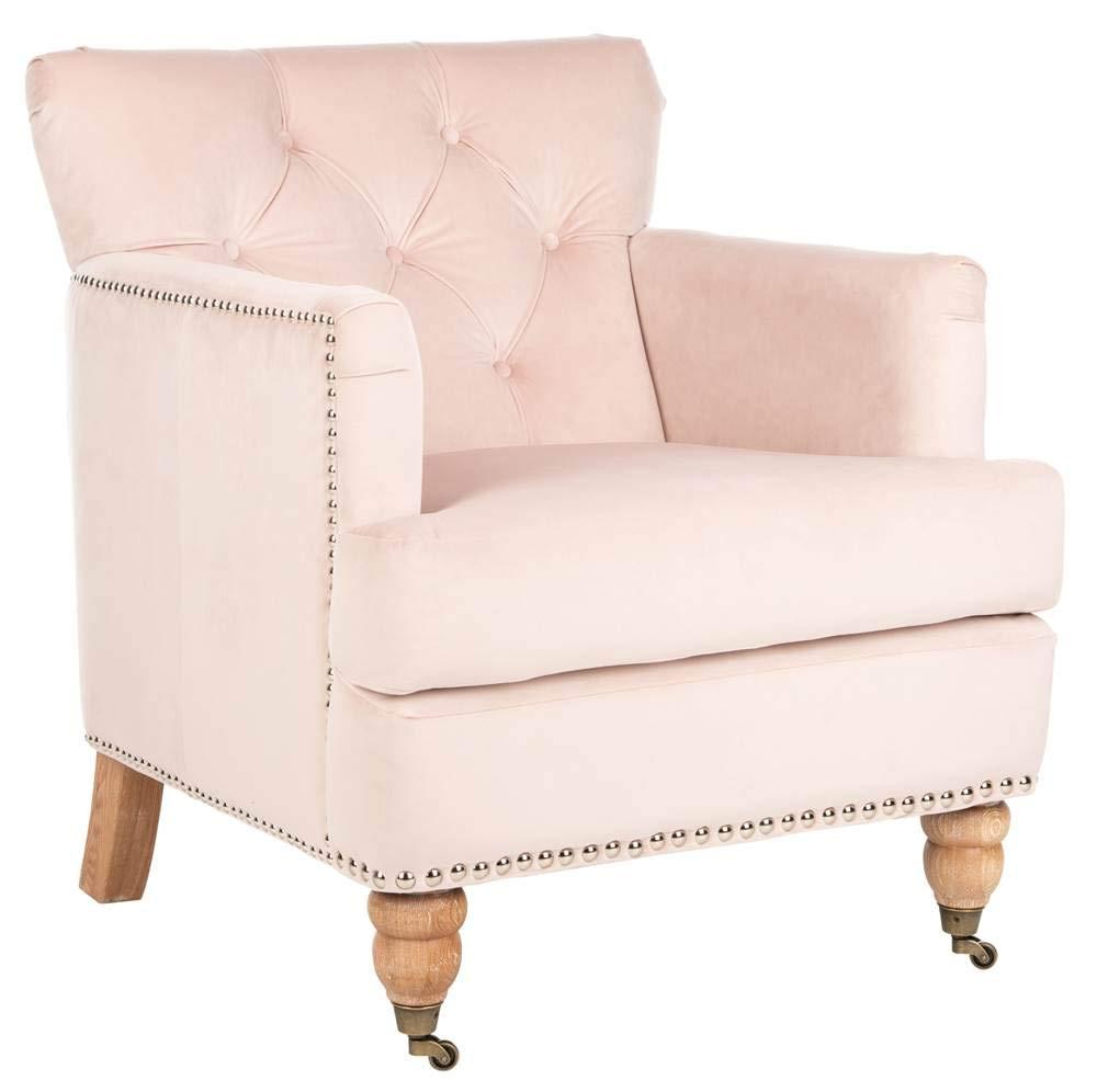 SAFAVIEH Colin Industrial Tufted Club Chair with Casters, Blush Pink/White Wash