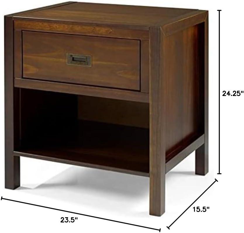 Mid-Century Chic Walnut Solid Wood Nightstand with Metal Handle