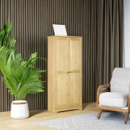 Ophelia & Co. 67" Pinewood Kitchen Pantry Storage Cabinet, Freestanding Cabinets With Doors And Shelf Adjustability