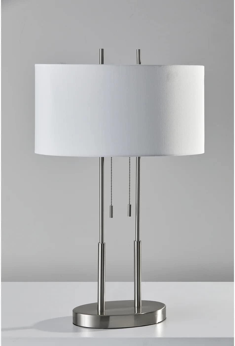 Duet Table Lamp Silver - Adesso: Modern Accent Lighting, Polyester Shade, Metal Body, ETL Listed