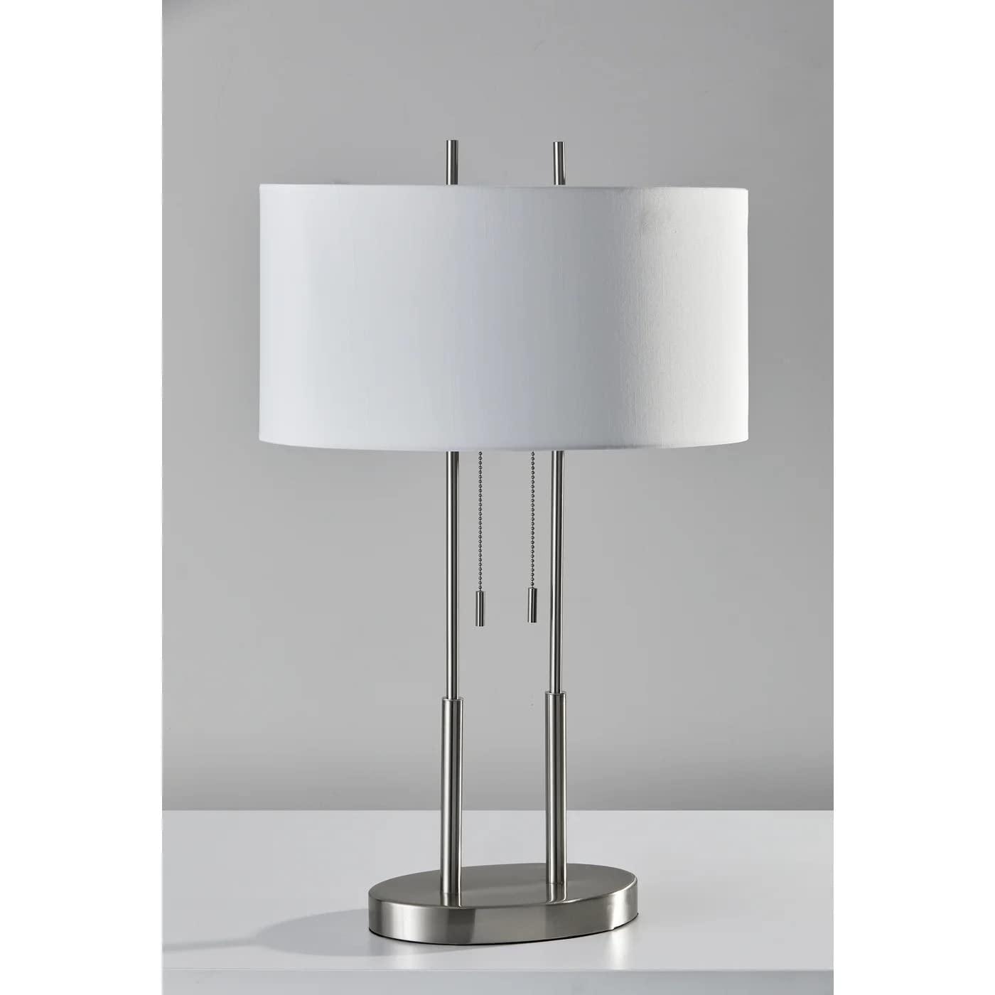 Duet Table Lamp Silver - Adesso: Modern Accent Lighting, Polyester Shade, Metal Body, ETL Listed