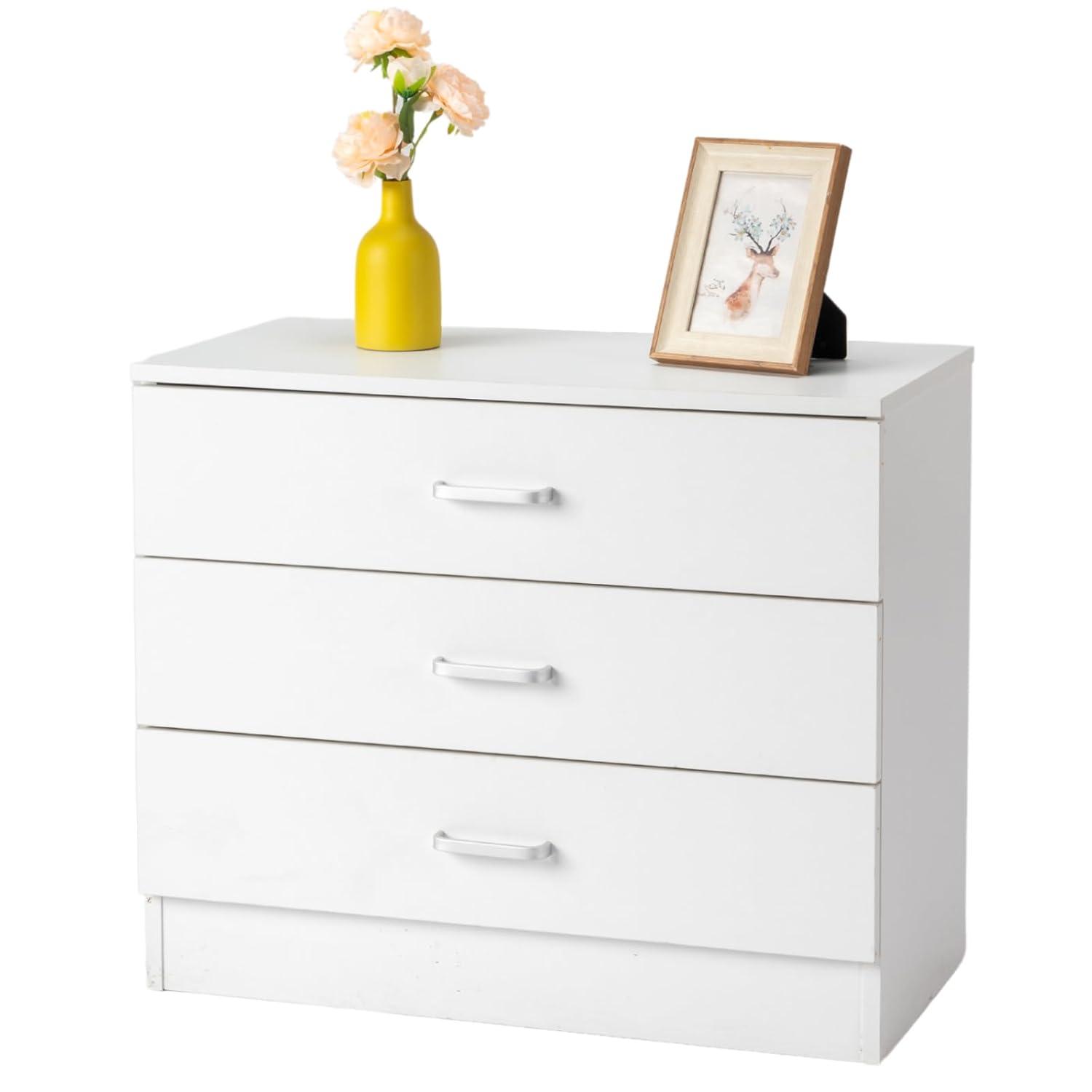 XIAOTAO 3-Drawer Dresser, Small Nightstand Modern Storage Chest of Drawer Wooden Side Table End Table for Bedroom, Living Room, Reception Room (White)