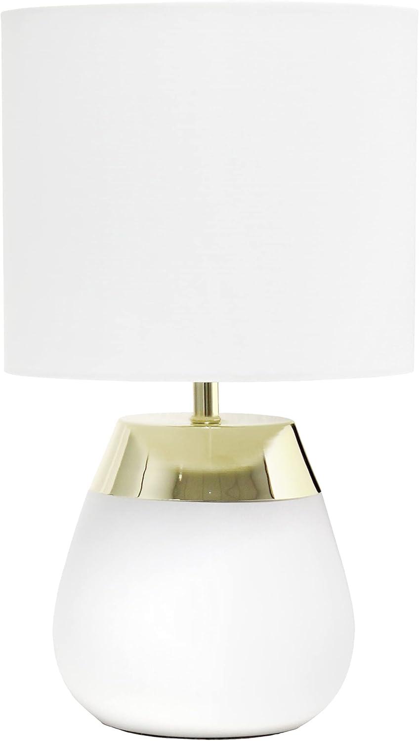 14" Tall Modern Contemporary Two-Tone Metallic Bedside 4 Settings Touch Table Desk Lamp White - Simple Designs: ETL Listed, Cotton Shade