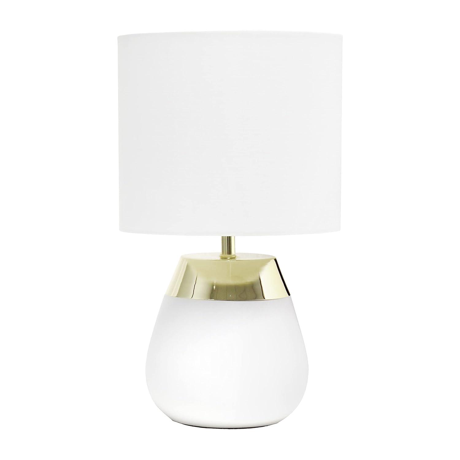 14" Tall Modern Contemporary Two-Tone Metallic Bedside 4 Settings Touch Table Desk Lamp White - Simple Designs: ETL Listed, Cotton Shade