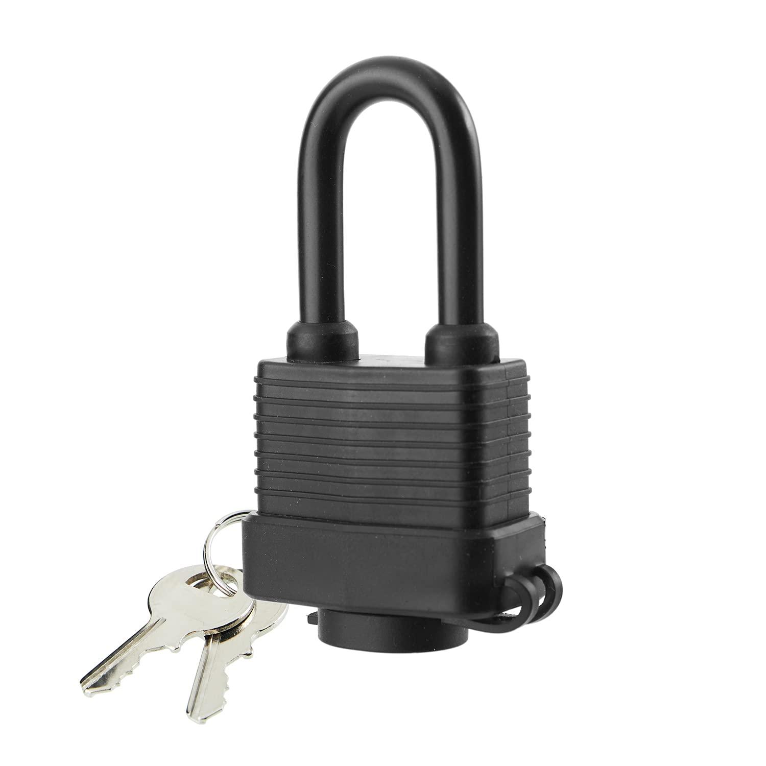 Waterproof Padlocks Keyed Alike for Outdoor use, Covered Heavy Duty Laminated Steel Lock, 1-9/16 Inch. Wide, Long Padlock, Pack of 8