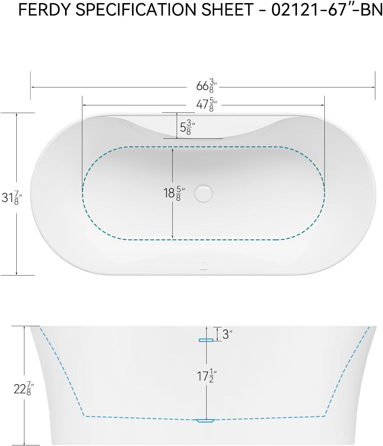 Bali Elite 67" x 30" Freestanding Soaking Acrylic Bathtub with Brushed Nickel Drain