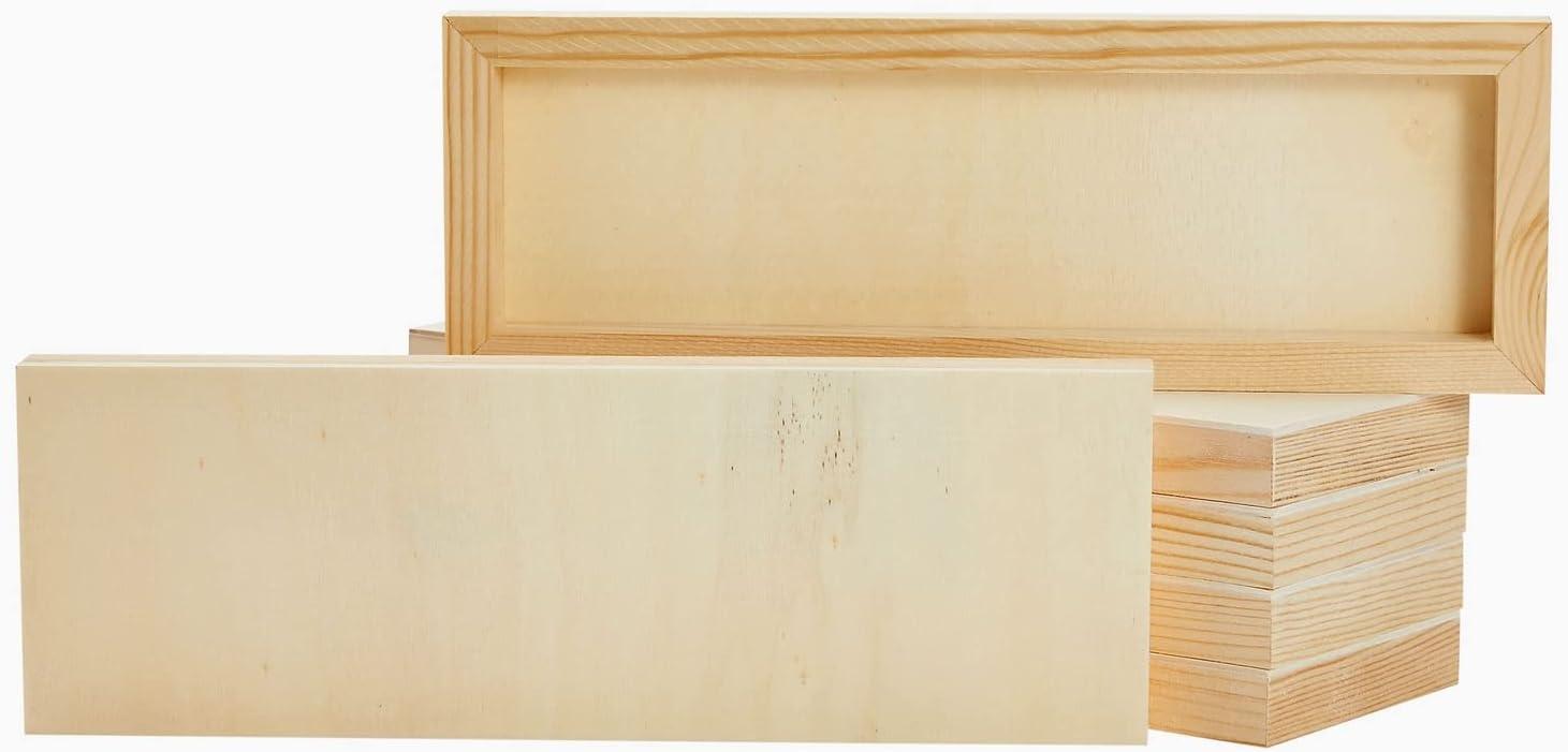 Natural Pinewood Unfinished Craft Wood Canvas Boards, 4 x 12 in, 6 Pack