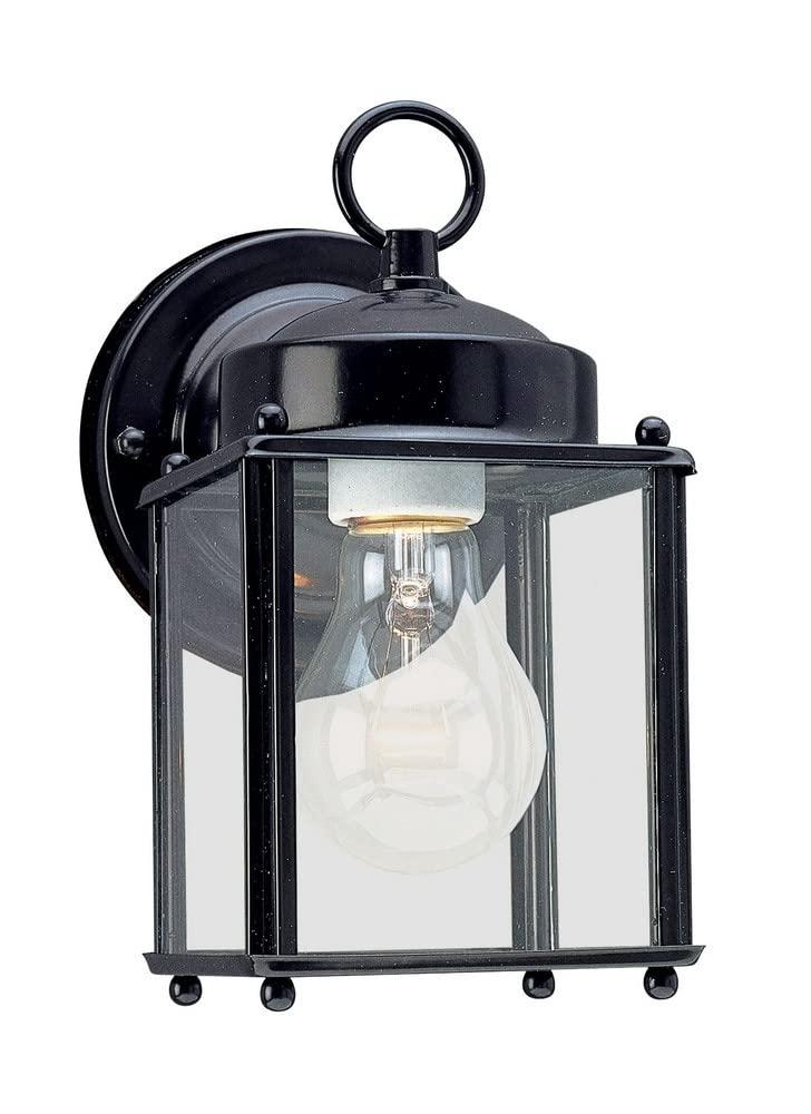 Sea Gull Lighting 8592-12 New Castle One-Light Outdoor Wall Lantern with Clear Glass Panels, Black Finish