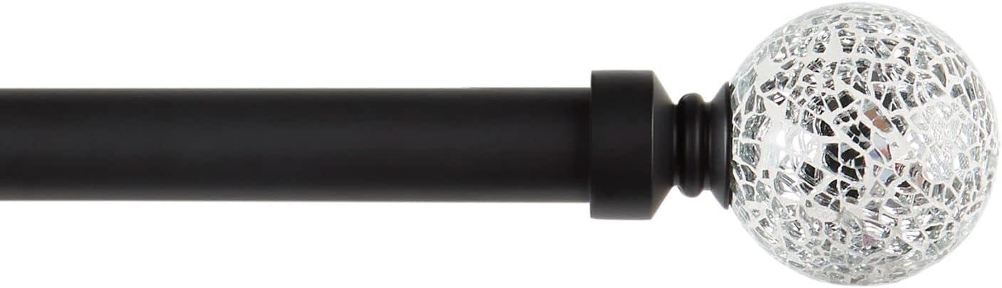 Exclusive Home 66"-120" White Mosaic Curtain Rod - Matte Silver: Adjustable Iron Rod, Ball Finial, 25lb Capacity