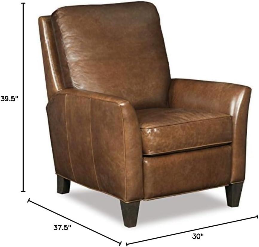 Handcrafted Brown Leather Recliner with Dark Wood Finish