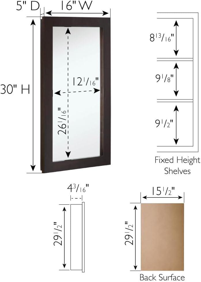 Design House 16" x 5" x 30" Wall Mounted 1-Door Mirrored Bathroom Medicine Cabinet, Espresso