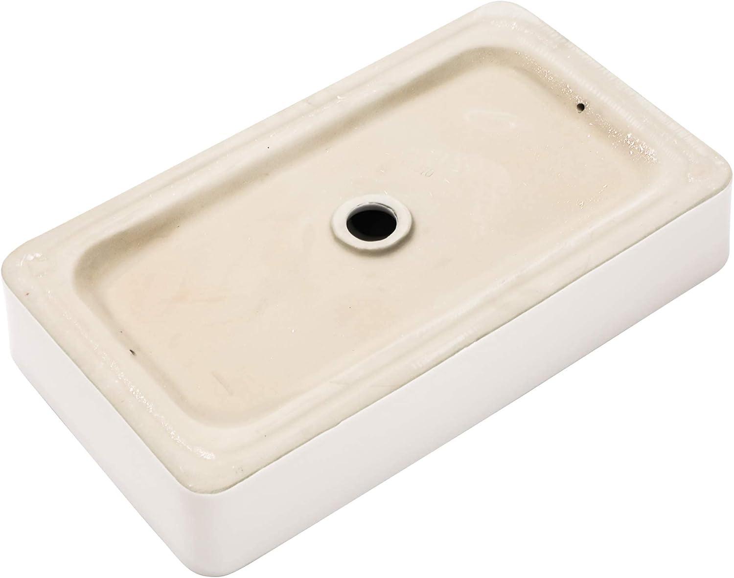 24"X14" White Ceramic Rectangle Bathroom Vessel Sink with Black Rim