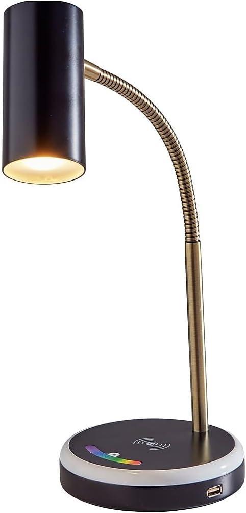 Black and Brass Adjustable LED Desk Lamp with Wireless Charger